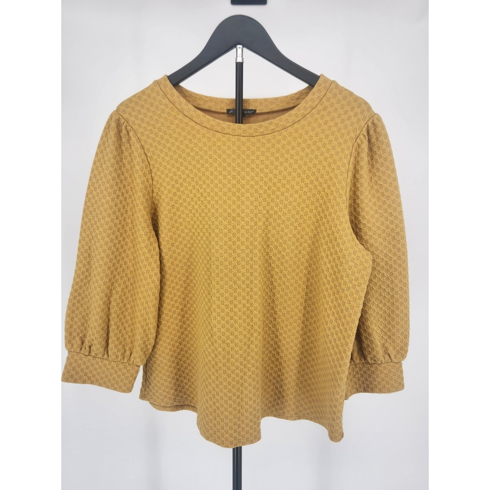 Adrianna Papell Mustard Yellow Textured Knit Puff Sleeve‎ Top XL AD1S301016